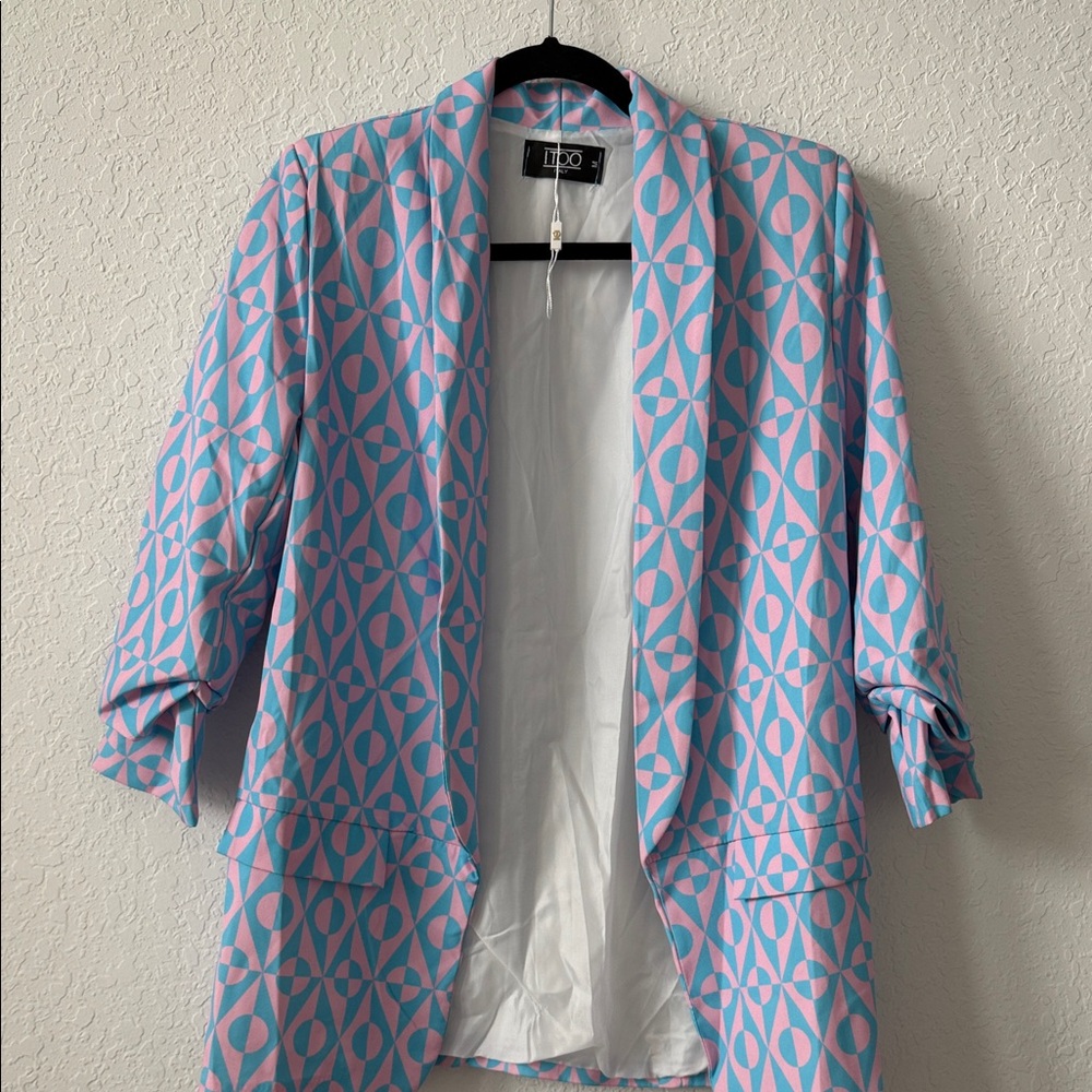 Blue and Pink Geometric Blazer